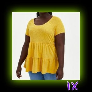 🥰 Babydoll Slub Scoop Neck Tiered Top